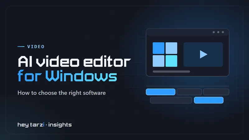 Cover for AI Video Editor for Windows: a desktop window with a four-pane logo and a video preview above an editing timeline