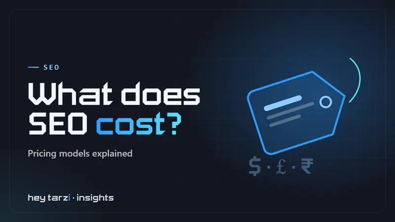 Cover for How Much Does SEO Cost: a large price tag outline with currency symbols beneath it