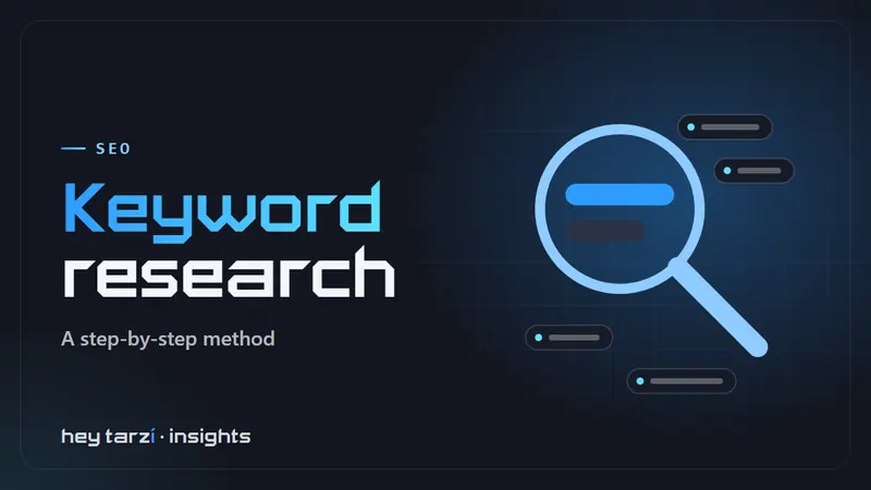 Cover for How to Do Keyword Research: a magnifying glass over highlighted search terms, surrounded by keyword tags