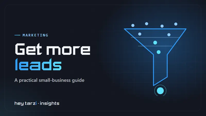 Cover for How to Get More Leads: a marketing funnel narrowing many visitor dots down to a single highlighted lead