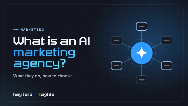 Cover for What Is an AI Marketing Agency: a central AI spark linked to six marketing channel cards