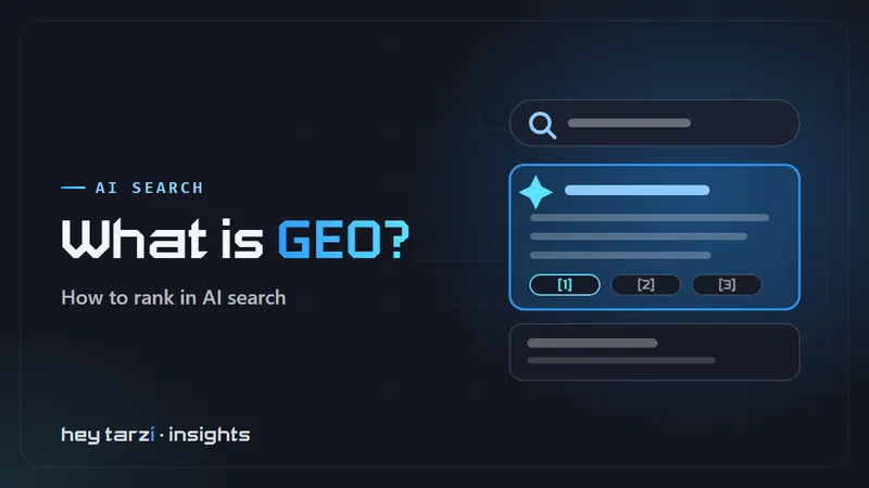 Cover for What Is Generative Engine Optimization: a search bar above an AI answer card that cites three numbered sources