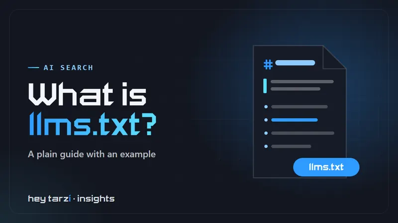 Cover for What Is llms.txt: a text file with a heading and a list of links, labelled llms.txt