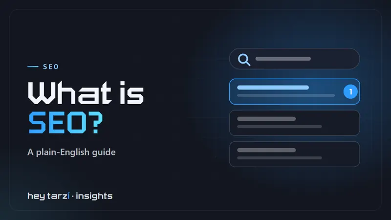 Cover for What Is SEO: a search bar above three results, with the top result highlighted as number one